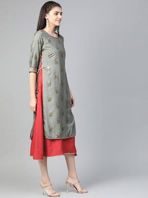 Grey printed liva long-kurtis 3