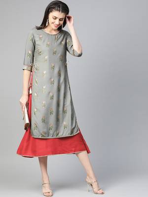 Grey printed liva long-kurtis 4