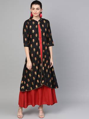 Black printed liva long-kurtis 1