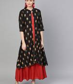 Black printed liva long-kurtis