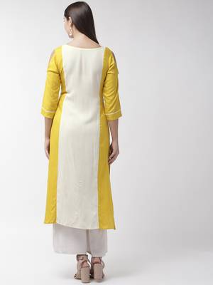 Yellow plain viscose rayon kurtas-and-kurtis 4