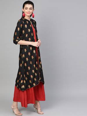 Black printed liva long-kurtis 3