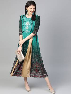 Teal printed liva long-kurtis 1