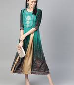 Teal printed liva long-kurtis