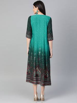 Teal printed liva long-kurtis 2