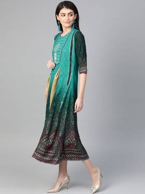Teal printed liva long-kurtis 3