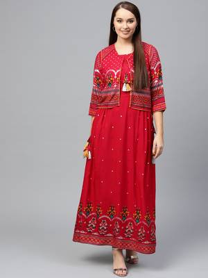 Red printed liva long-kurtis 1