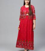 Red printed liva long-kurtis