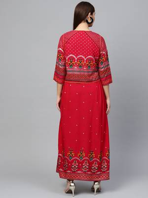 Red printed liva long-kurtis 2