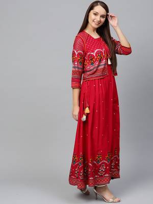 Red printed liva long-kurtis 3