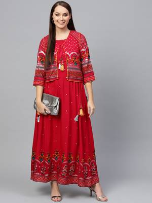 Red printed liva long-kurtis 4