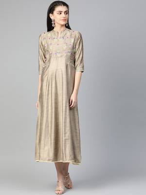 Beige printed liva long-kurtis 1