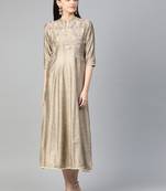 Beige printed liva long-kurtis