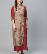 Beige printed liva long-kurtis