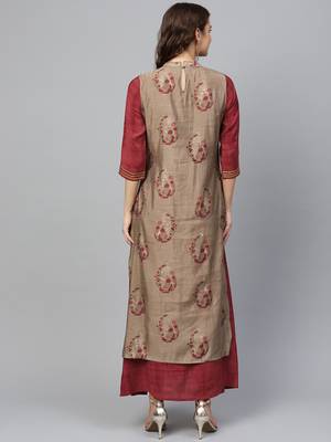 Beige printed liva long-kurtis 2