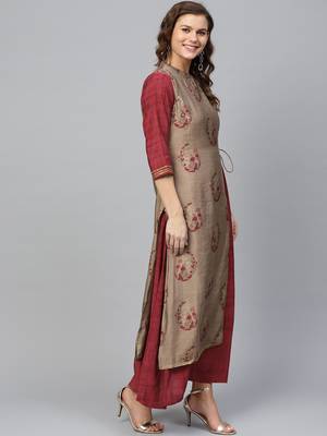 Beige printed liva long-kurtis 3