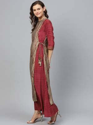 Beige printed liva long-kurtis 4