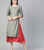 Grey printed liva long-kurtis