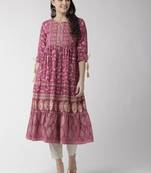 Purple printed cotton kurtas-and-kurtis