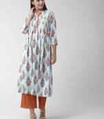 Blue plain viscose rayon kurtas-and-kurtis