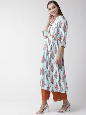 Blue plain viscose rayon kurtas-and-kurtis 3