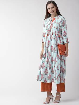 Blue plain viscose rayon kurtas-and-kurtis 4