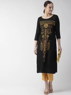 Black plain viscose rayon kurtas-and-kurtis 2