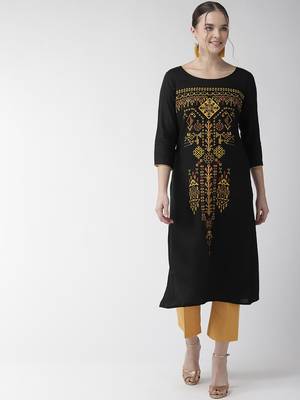 Black plain viscose rayon kurtas-and-kurtis 3