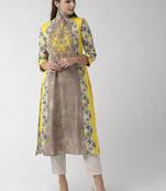 Beige printed cotton kurtas-and-kurtis