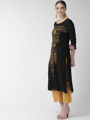 Black plain viscose rayon kurtas-and-kurtis 5