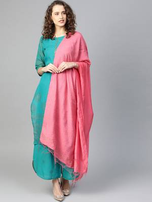 Teal printed cotton salwar 1
