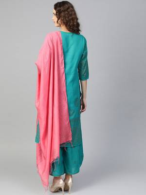 Teal printed cotton salwar 2