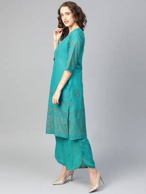 Teal printed cotton salwar 4