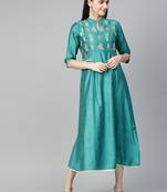 Teal printed liva long-kurtis