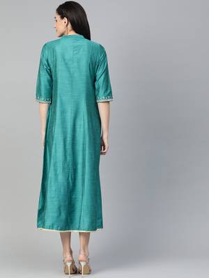 Teal printed liva long-kurtis 2