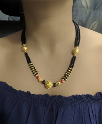Golden Mani Pendant Mangalsutra Traditional Red Black Beads 4 Line Multi-Layer Short Kolhapuri Necklace 3
