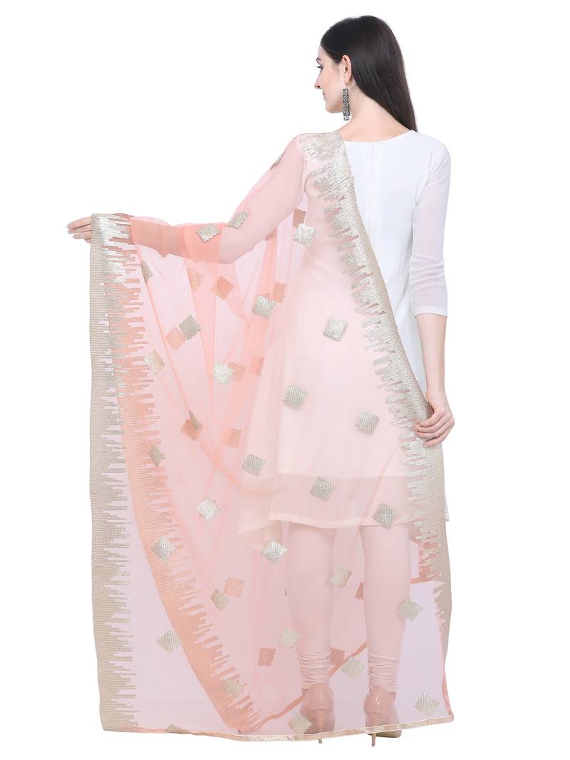 Peach Embellished Net Dupatta main image 1