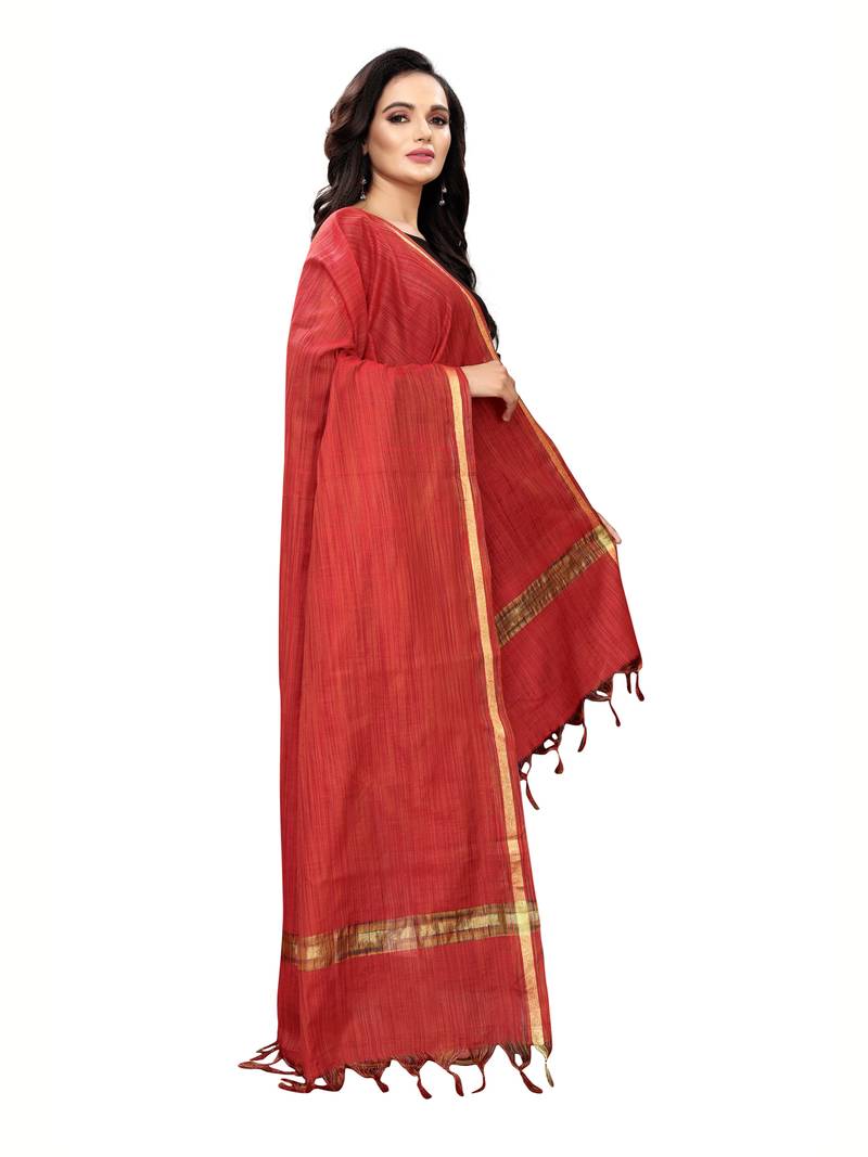 Red Bhagalpuri Silk Woven Womens Dupatta