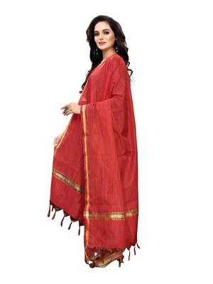 Red Bhagalpuri Silk Woven Womens Dupatta 4
