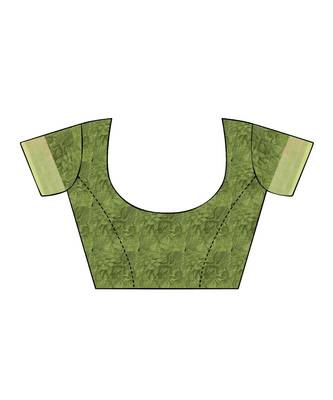 Green printed Linen saree with blouse 3