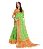 Green printed Linen saree with blouse