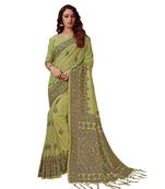 Green printed Silk blend saree with blouse