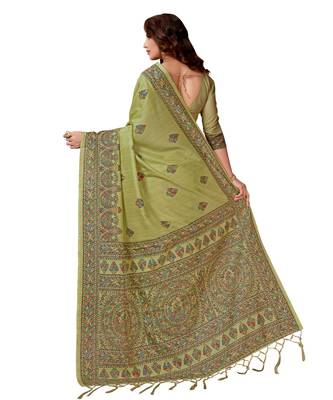 Green printed Silk blend saree with blouse 2