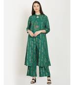 Green embroidered Top With Palazzo With Shrug