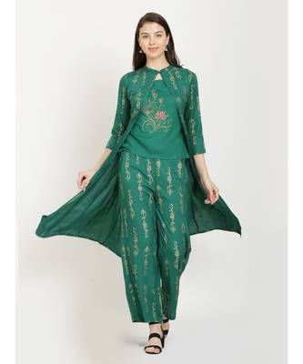 Green embroidered Top With Palazzo With Shrug 2