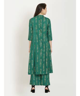 Green embroidered Top With Palazzo With Shrug 3
