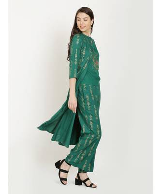 Green embroidered Top With Palazzo With Shrug 5