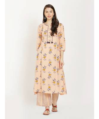 Peach printed Kurta With Palazzo 1