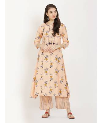 Peach printed Kurta With Palazzo 2