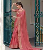 Pink plain chiffon saree with blouse